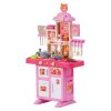 Gyerek játékkonyha rózsaszín műanyag konyha gőz funkcióval, fénnyel és hanggal, 48 kiegészítővel