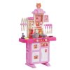 Gyerek játékkonyha rózsaszín műanyag konyha gőz funkcióval, fénnyel és hanggal, 48 kiegészítővel