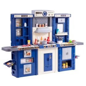   Gyerek játékkonyha 3 az 1-ben konyha gőz funkcióval, fénnyel és hanggal, 74 kiegészítővel kék