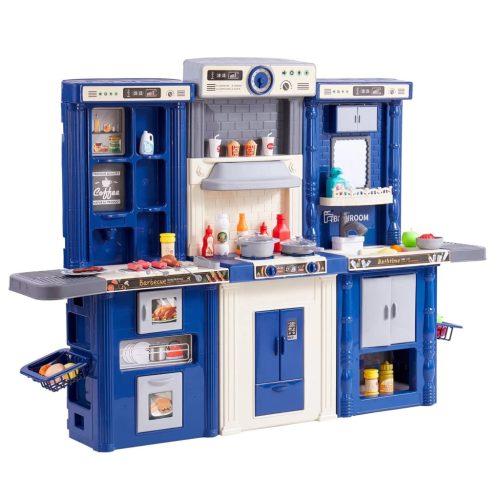 Gyerek játékkonyha 3 az 1-ben konyha gőz funkcióval, fénnyel és hanggal, 74 kiegészítővel kék