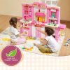 Gyerek játékkonyha 3 az 1-ben rózsaszín konyha gőz funkcióval, fénnyel és hanggal, 74 kiegészítővel