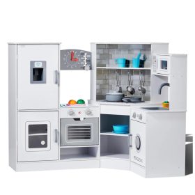   Gyerek sarokkonyha fehér fa játékkonyha fénnyel és hanggal