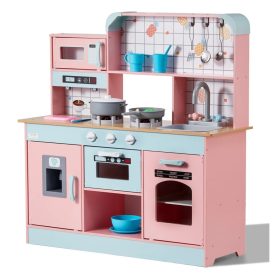   Gyerek játékkonyha rózsaszín fa konyha fénnyel és hanggal, 24 kiegészítővel 3-6 éves kortól