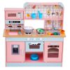 Gyerek játékkonyha rózsaszín fa konyha fénnyel és hanggal, 24 kiegészítővel 3-6 éves kortól