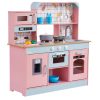 Gyerek játékkonyha rózsaszín fa konyha fénnyel és hanggal, 24 kiegészítővel 3-6 éves kortól