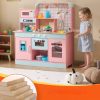 Gyerek játékkonyha rózsaszín fa konyha fénnyel és hanggal, 24 kiegészítővel 3-6 éves kortól