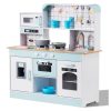 Gyerek játékkonyha fehér fa konyha fénnyel és hanggal, 24 kiegészítővel 3-8 éves kortól