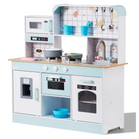   Gyerek játékkonyha fehér fa konyha fénnyel és hanggal, 24 kiegészítővel 3-8 éves kortól