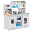 Gyerek játékkonyha fehér fa konyha fénnyel és hanggal, 24 kiegészítővel 3-8 éves kortól