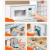 Gyerek játékkonyha fehér fa konyha fénnyel és hanggal, 24 kiegészítővel 3-8 éves kortól