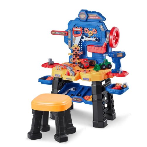 Gyerek szerszámasztal 181 darabos barkács játék készlet elektromos fúróval 3 éves és idősebb gyermekek számára