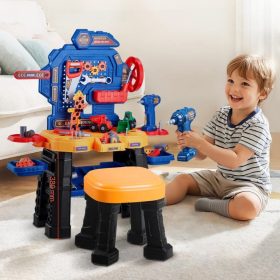   Gyerek szerszámasztal 181 darabos barkács játék készlet elektromos fúróval 3 éves és idősebb gyermekek számára