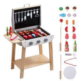   Gyerek grill játék álló fa BBQ grill szett 21 darabos készlettel