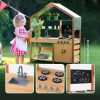 Gyerek sárkonyha tetővel kültéri fa játékkonyha kiegészítőkkel