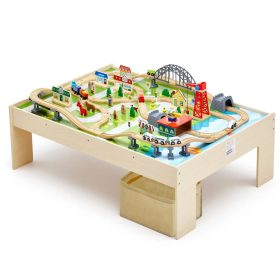   Fa gyerek játékasztal 3 az 1-ben vasút játékasztal 120 részes szettel, összecsukható tárolóval