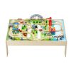 Fa gyerek játékasztal 3 az 1-ben vasút játékasztal 120 részes szettel, összecsukható tárolóval