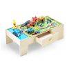 Fa gyerek játékasztal 62 darabos szett játszóasztal nagy fiókkal, 3 az 1-ben vonatkészlet kreatív játékkészlet 3 éves kortól 