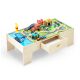 Fa gyerek játékasztal 62 darabos szett játszóasztal nagy fiókkal, 3 az 1-ben vonatkészlet kreatív játékkészlet 3 éves kortól 