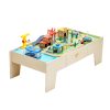 Fa gyerek játékasztal 62 darabos szett játszóasztal nagy fiókkal, 3 az 1-ben vonatkészlet kreatív játékkészlet 3 éves kortól 