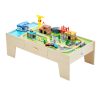 Fa gyerek játékasztal 62 darabos szett játszóasztal nagy fiókkal, 3 az 1-ben vonatkészlet kreatív játékkészlet 3 éves kortól 