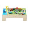 Fa gyerek játékasztal 62 darabos szett játszóasztal nagy fiókkal, 3 az 1-ben vonatkészlet kreatív játékkészlet 3 éves kortól 
