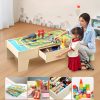 Fa gyerek játékasztal 62 darabos szett játszóasztal nagy fiókkal, 3 az 1-ben vonatkészlet kreatív játékkészlet 3 éves kortól 