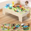 Fa gyerek játékasztal 62 darabos szett játszóasztal nagy fiókkal, 3 az 1-ben vonatkészlet kreatív játékkészlet 3 éves kortól 