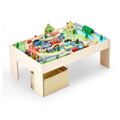 Fa gyerek játékasztal 3 az 1-ben vasút játékasztal 84 részes szettel