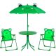 Children's table with folding chairs and parasol in frog pattern 