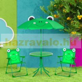   Gyerek asztal szétnyitható székekkel és napernyővel béka mintájú 