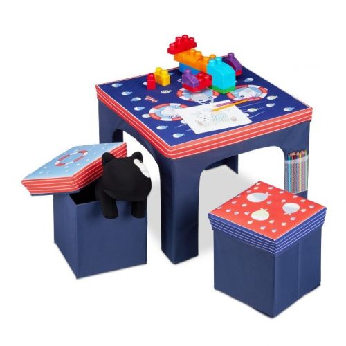 Children's table with storage box chairs can be folded to save space in blue