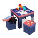 Children's table with storage box chairs can be folded to save space in blue