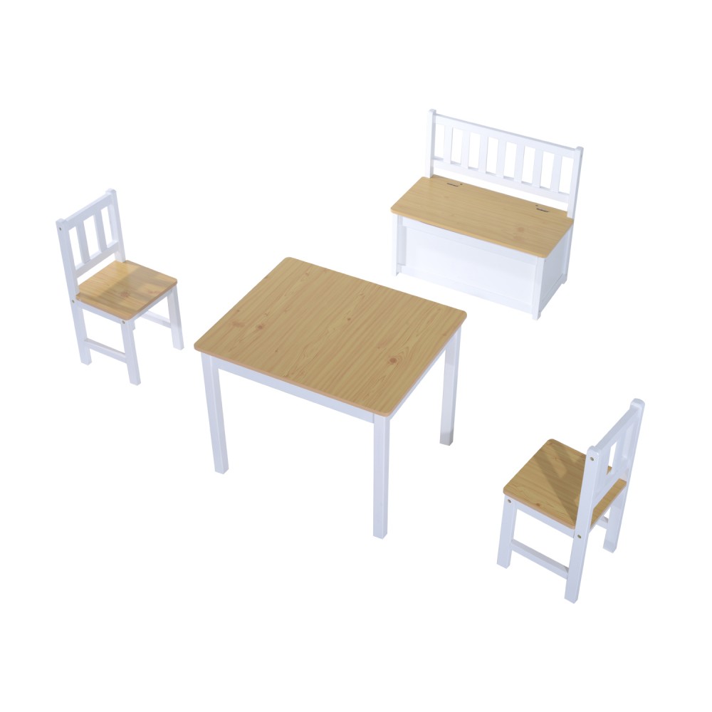Gyermek ülőgarnitúra, asztallal 2 székkel és paddal