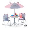 Children's table with folding chairs and umbrella with a mouse figure