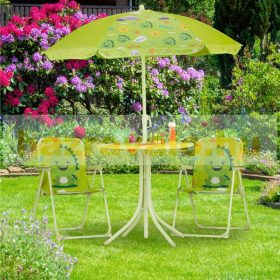   Gyerek asztal szétnyitható székekkel és napernyővel szörnyecske figurás