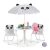 Gyerek asztal szétnyitható székekkel és napernyővel panda figurás