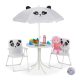 Children's table with foldable chairs and parasol with panda figure