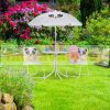 Children's table with foldable chairs and parasol with panda figure