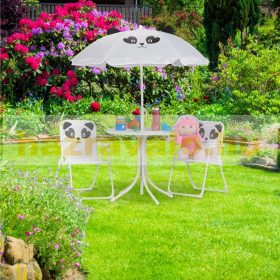   Gyerek asztal szétnyitható székekkel és napernyővel panda figurás