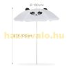 Children's table with foldable chairs and parasol with panda figure