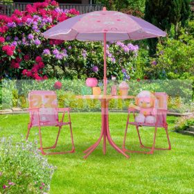   Gyerek asztal szétnyitható székekkel és napernyővel egyszarvú figurás