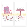 Children's table with folding chairs and parasol with a unicorn figure