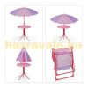Children's table with folding chairs and parasol with a unicorn figure