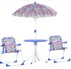 Children's table with foldable chairs and parasol, blue garden furniture for 3-5 year olds