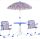 Children's table with foldable chairs and parasol, blue garden furniture for 3-5 year olds