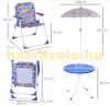 Children's table with foldable chairs and parasol, blue garden furniture for 3-5 year olds