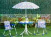 Children's table with foldable chairs and parasol, blue garden furniture for 3-5 year olds