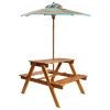 Children's acacia wood garden bench with colorful parasol wooden children's picnic table with bench and parasol
