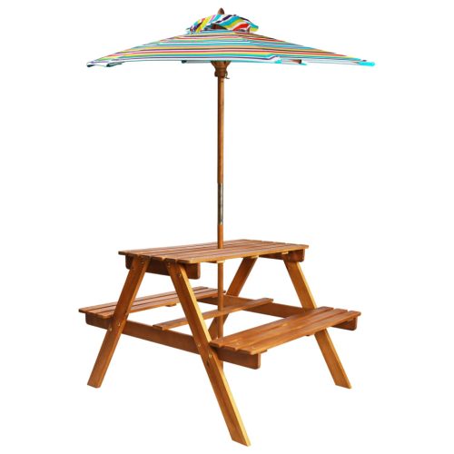 Children's acacia wood garden bench with colorful parasol wooden children's picnic table with bench and parasol