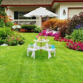   Kerek fa gyerek ülőgarnitúra napernyővel fehér kerti pad és piknik asztal